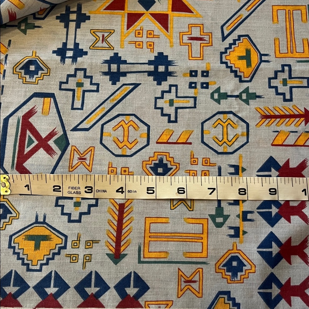 Vintage Southwestern Pattern Fabric - Blue, Yellow, Red - 1.5 yards - Picture 2 of 5